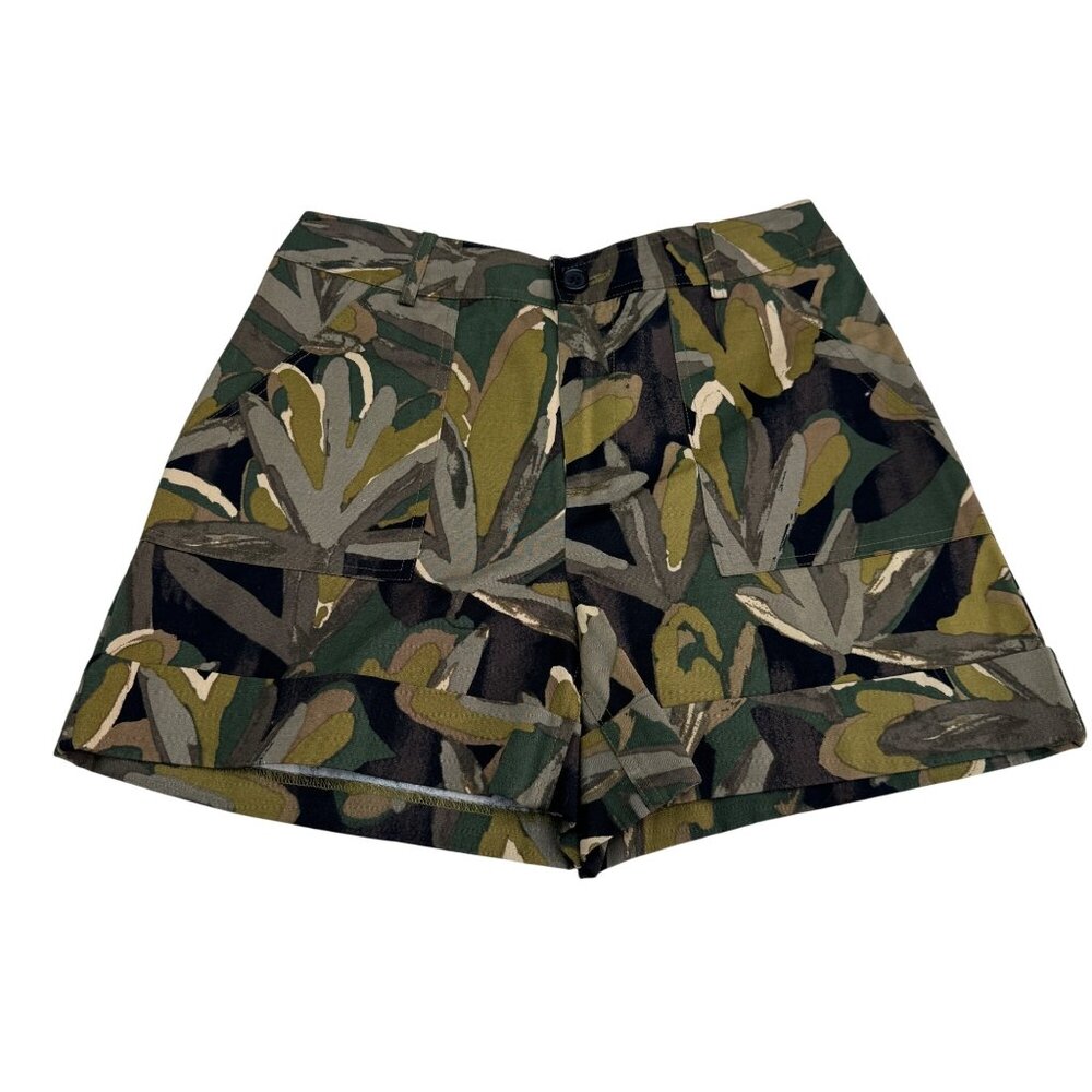 Who What Wear Women's Olive Green Tropical Leaf Cuffed Shorts, Size 2